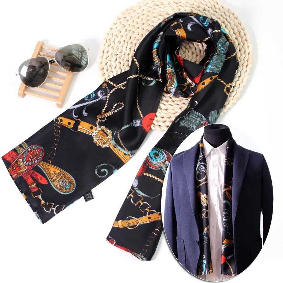 DoubSided Blue Polka Dot Long Neckerchi Men British Vintage Suit Shirt Collar Mouth Napkin Autumn Winter Trendy Thin ScarfW251027