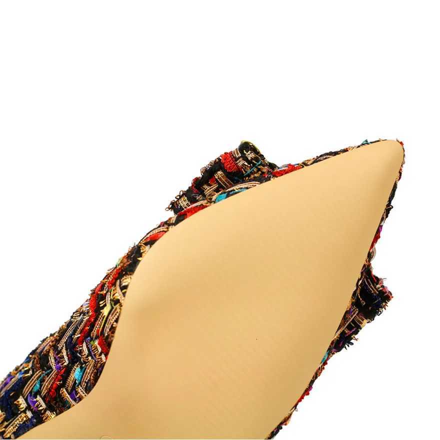 Korean Mixed Colors Woolen Women Pumps New Elegant Crystal Metal Buckle Womens High Heel Shoes Autumn Shallow Dress Office ShoeXJ251027