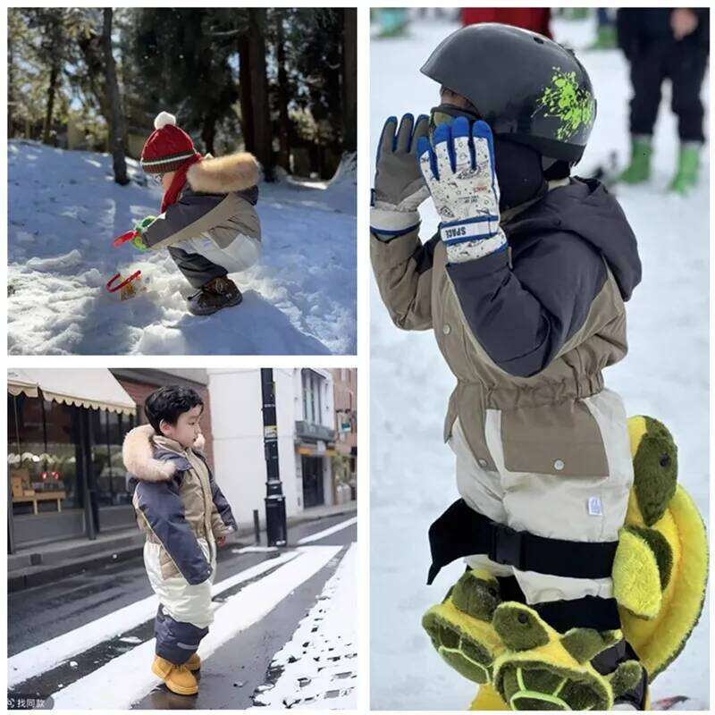 Winter Ski Suit Coat Thicken Jumpsuit Warm Children Jacket Waterproof Hooded Kids Baby Clothes 1-5Years