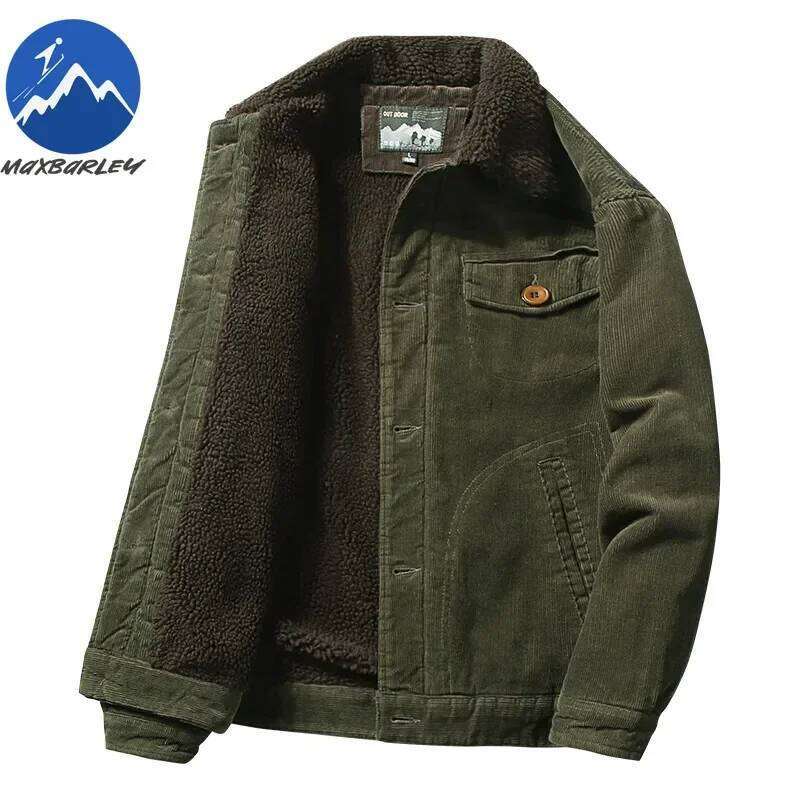 High Quality Jackets Men's Winter Plus Veet Corduroy Tooling Casual Parka Korean Fashion Solid Color Cotton Jacket