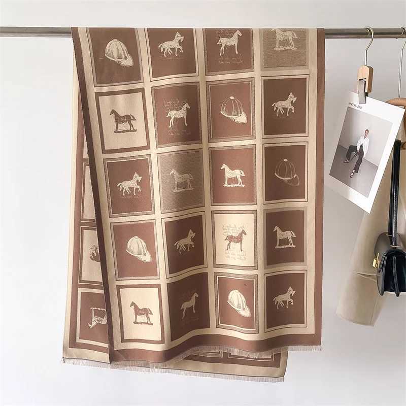 2024 Horse Pashmina Shawl Warm Cashmere Scarf for Wen Luxury Winter Thick Blanket Bufanda Fa Wrap Bandana Echarped StosW251027