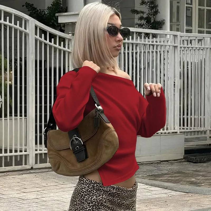 Talenza Women Casual Top Fashion Slim Slit Long Sleeve Pullover Top Sexy Strapless Pleated Party Looks Top Female Streetwear 251027