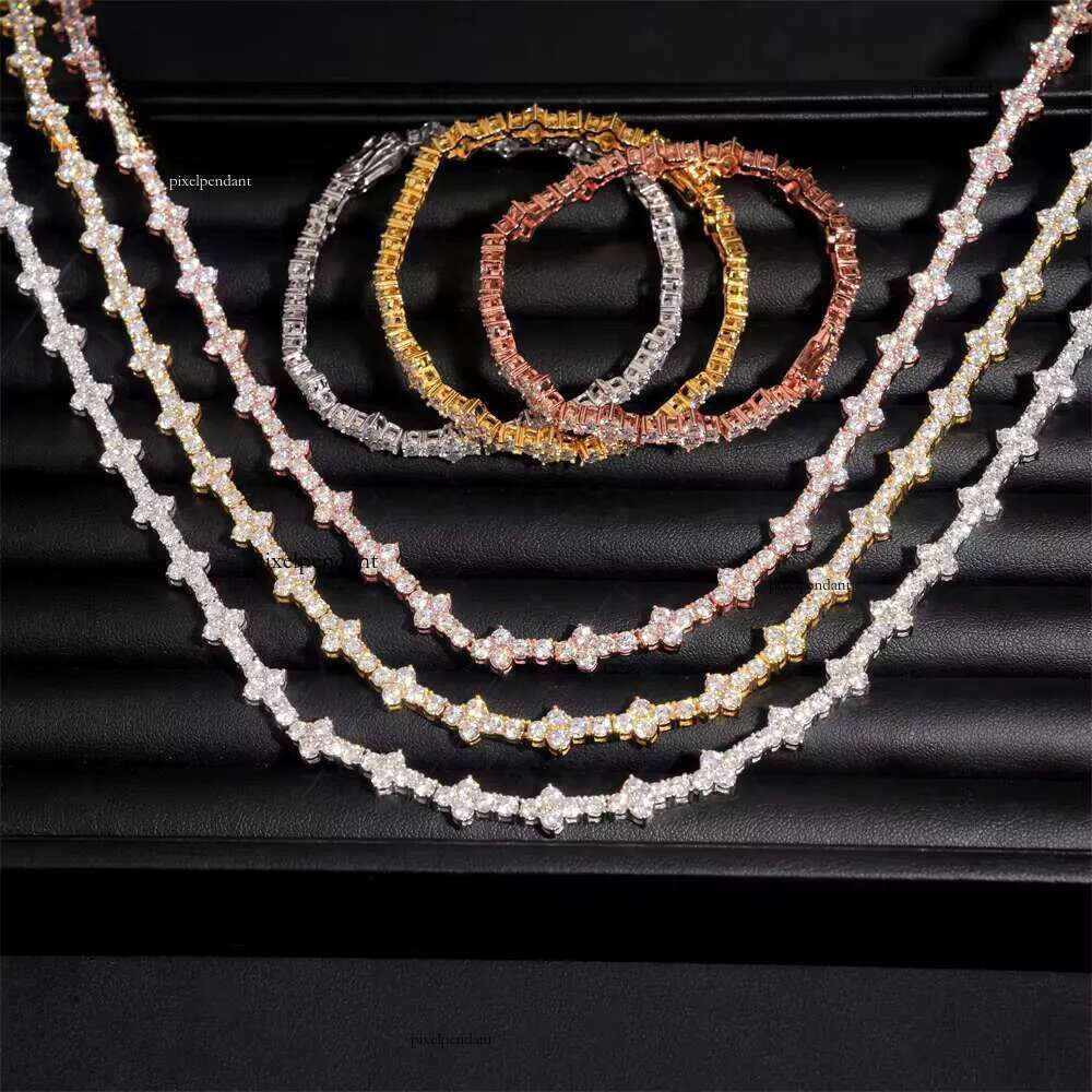 Wholesale Price Sterling Sier 3mm Hip Hop Jewelry Bracelet Necklace Iced Out VVS Moissanite Dia Cross Tennis Chain