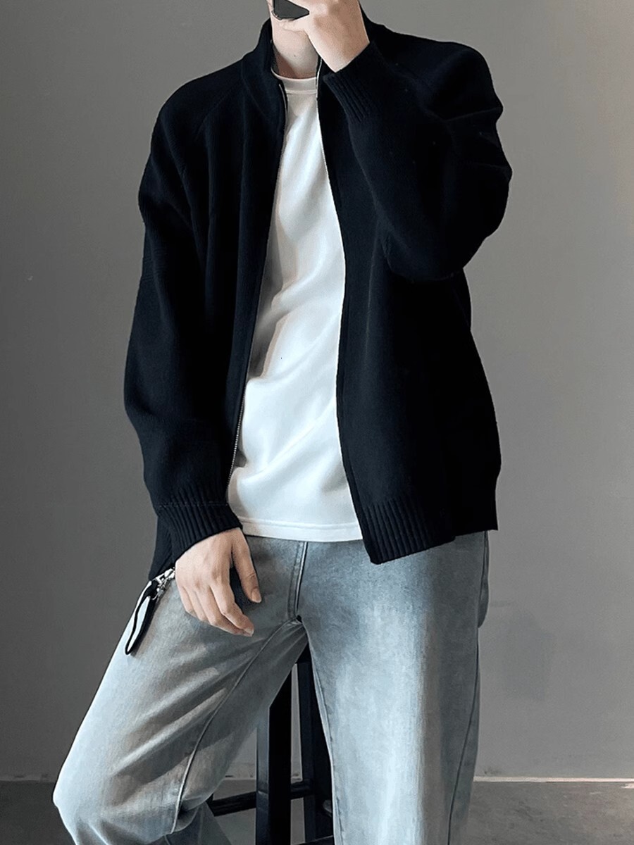 Solid Color Knitted Sweater Jacket For Designer Sweater Men Spring And Autumn Lazy And High-end Feel Cardigan Stylish Stand Collar Sweater