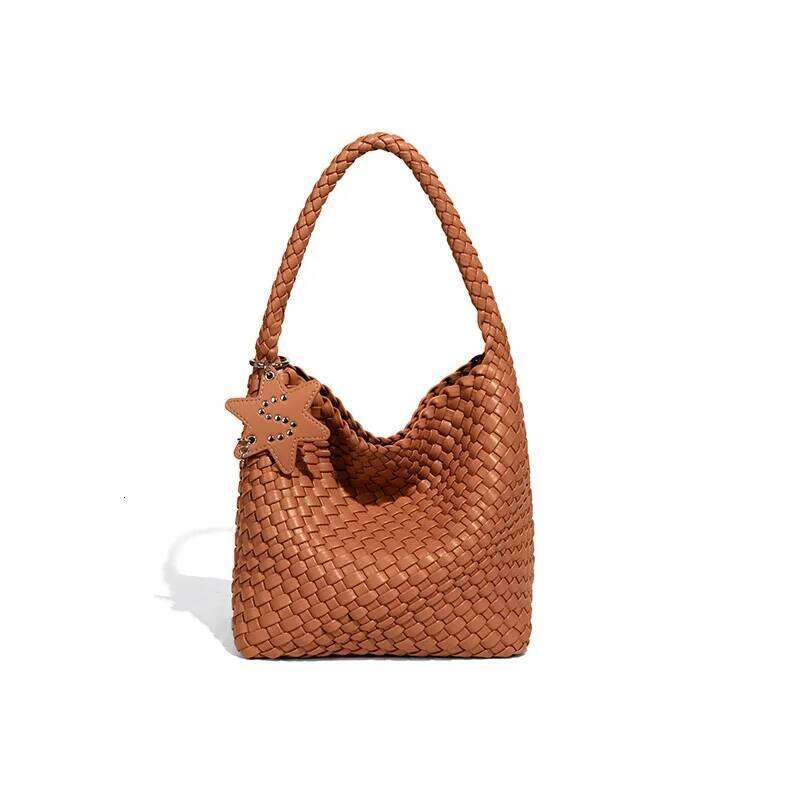 Trendy Hand-Woven for Women Stylish Tote with Detachable Pouch Lady Fashion Underarm Shoulder Bag PU Vegan Leather Handbag