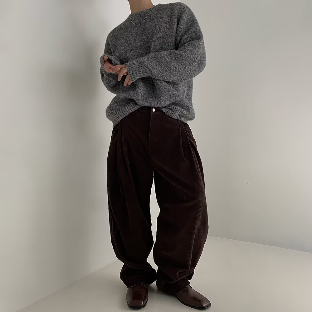 Mohair Designer Sweater Knitted Sweater For Men Autumn Korean Style Trendy Casual Lazy Pullover Sweater Loose Round Neck Top