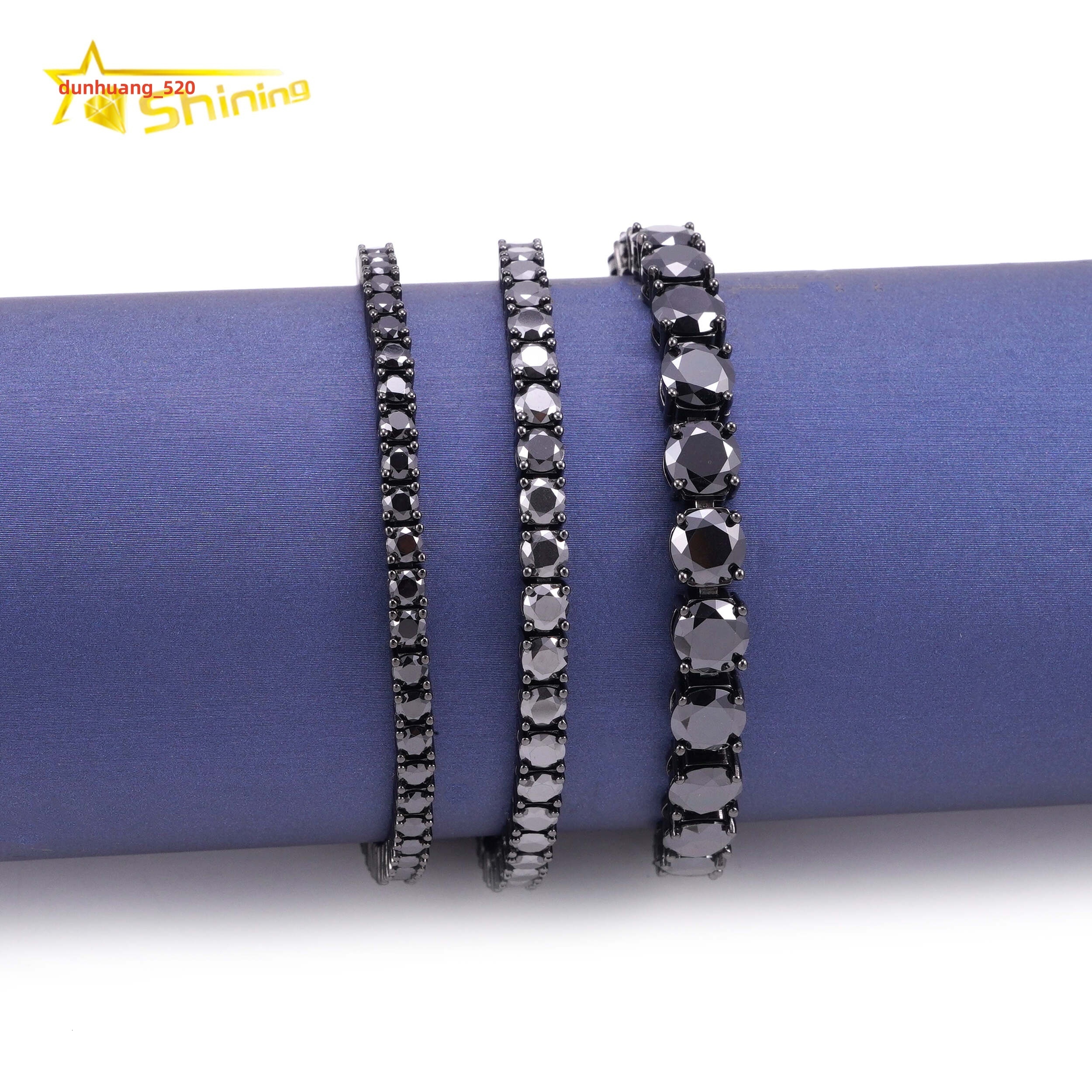 GRA Certificate Double Safety Clasp Hip Hop 925 Silver Black Moissanite Diamond Tennis Chain Bracelet