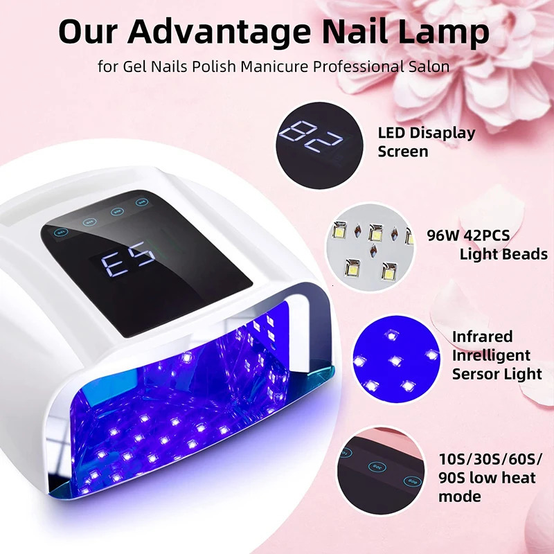 Not Rechargeable 96W Mirror Reflective Bottom Nail Lamp Gel Polish Dryer Manicure Machine UV Light for Nails Nail UV LED Lamp 251014