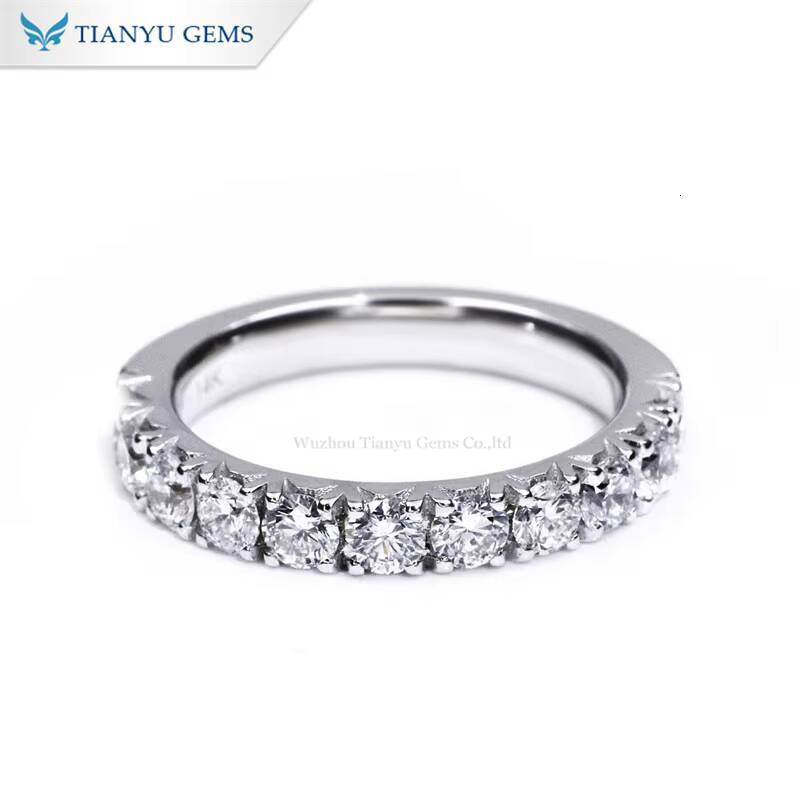 Tianyu Gems Half Eternity Ring 31mm Round Cut Lab Diaonds Women Custom 14k Au585 White Gold Wedding Moissanite Band Ring Gift