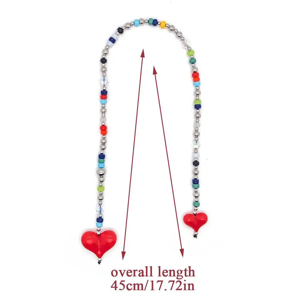 Fashion Key Chain With Red Heart Y2k Style Bag Pendant Cool Trendy Bag Charms Korean Cute Beaded Keychain Ladies Gifts Jewelry 251023