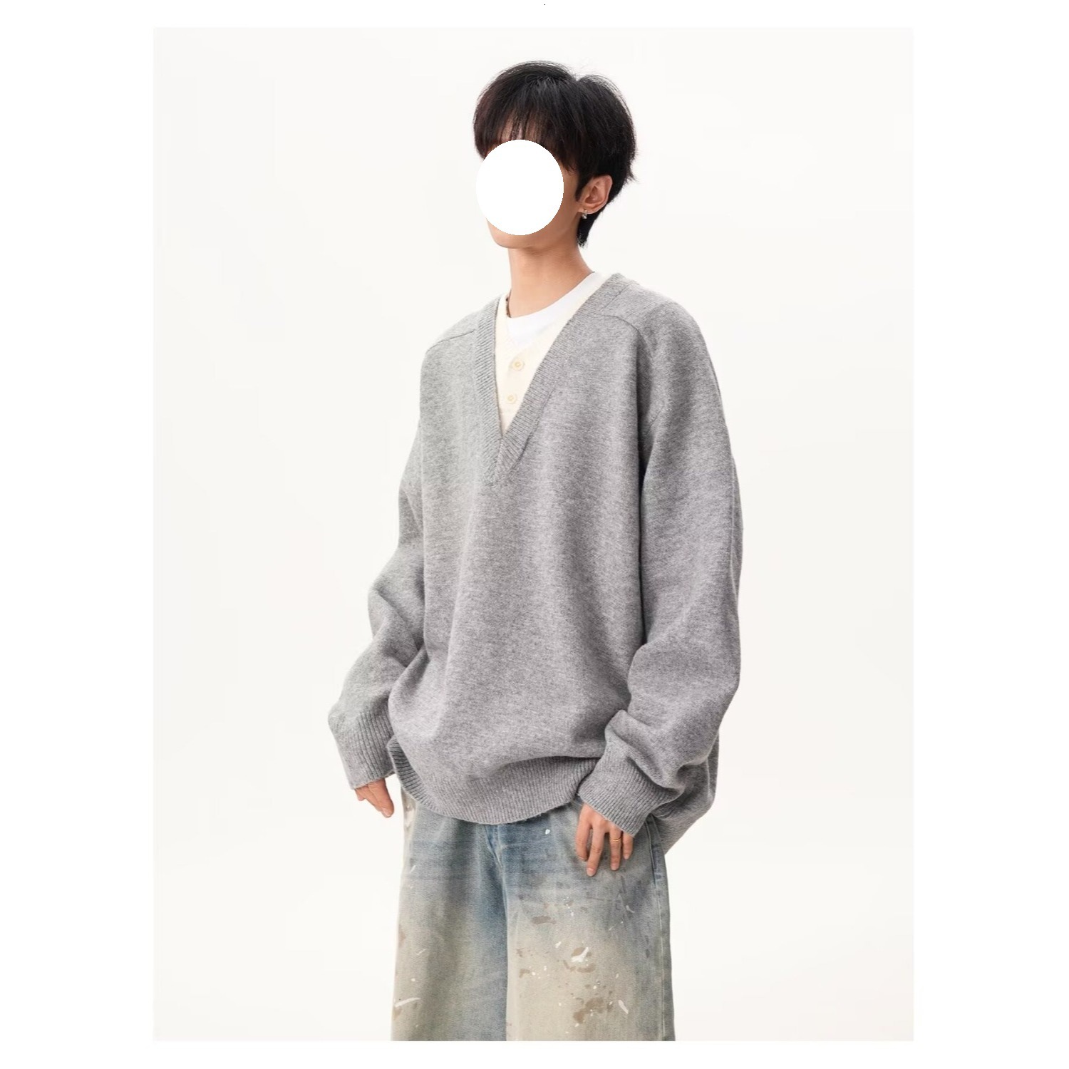 Old Money Style New Rich V-neck Fake Two-piece Sweater Men Autumn High Sense Of Design Lazy Knitted Sweater High-end Couple Designer Sweater Wool Swea