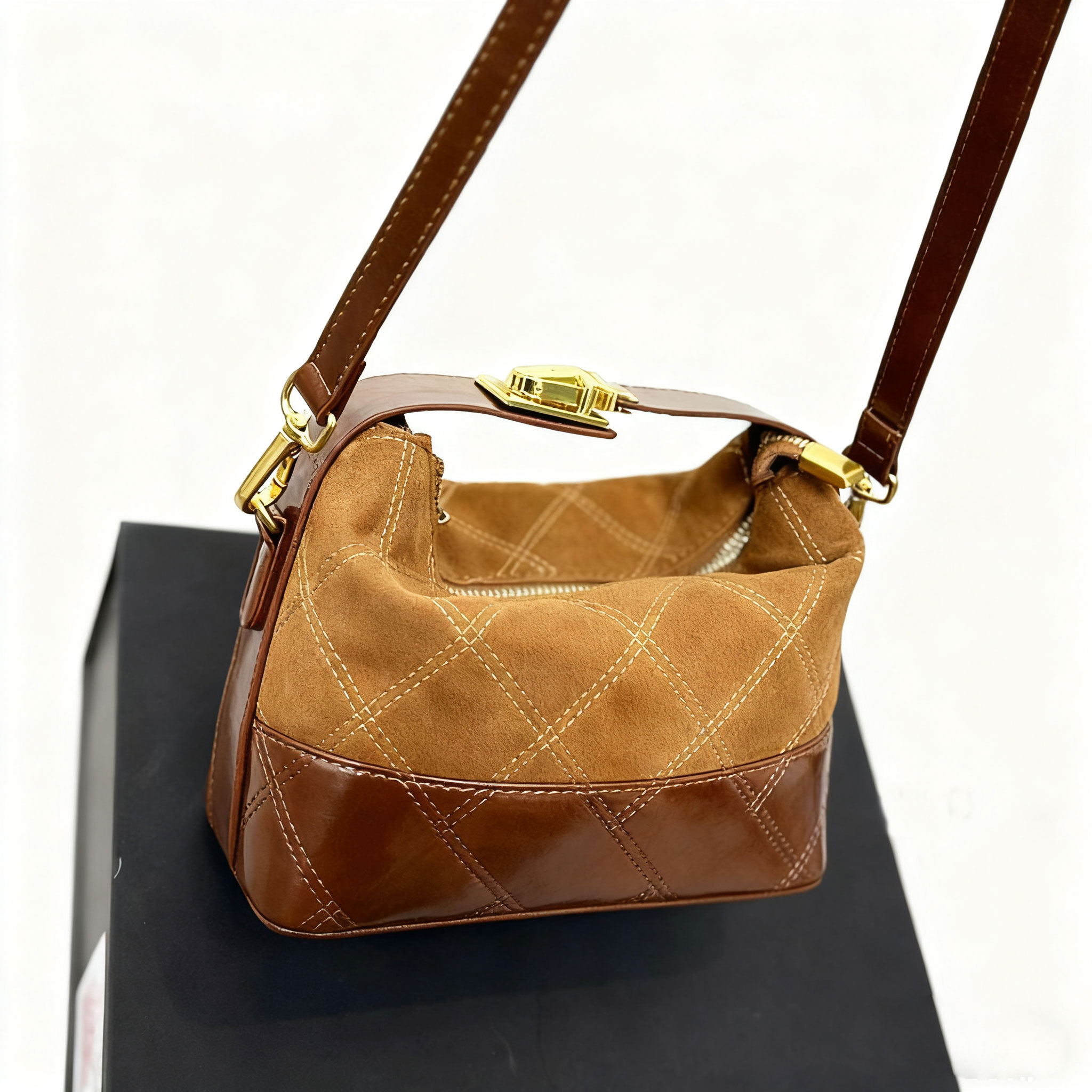 Designer Mini Suede Bag Small Matte Leather Tote Brown Shoulder Crossbody Bag Lunch Box Bag Elegant Women's Clutch Cosmetic Bag Cellphone Pouch Wristlet Bag With box