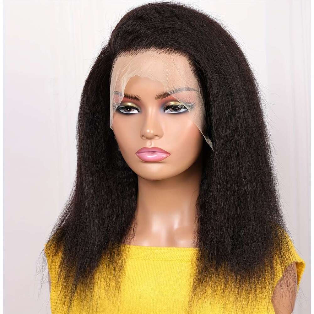 1Pc 12Inch 14Inch 16Inch Yaki Ws Soft Bob Preplucked 180% Density Black Kinky Straht Deep Part Lace Front For Women Synthetic Heat Resistant Daily Cos