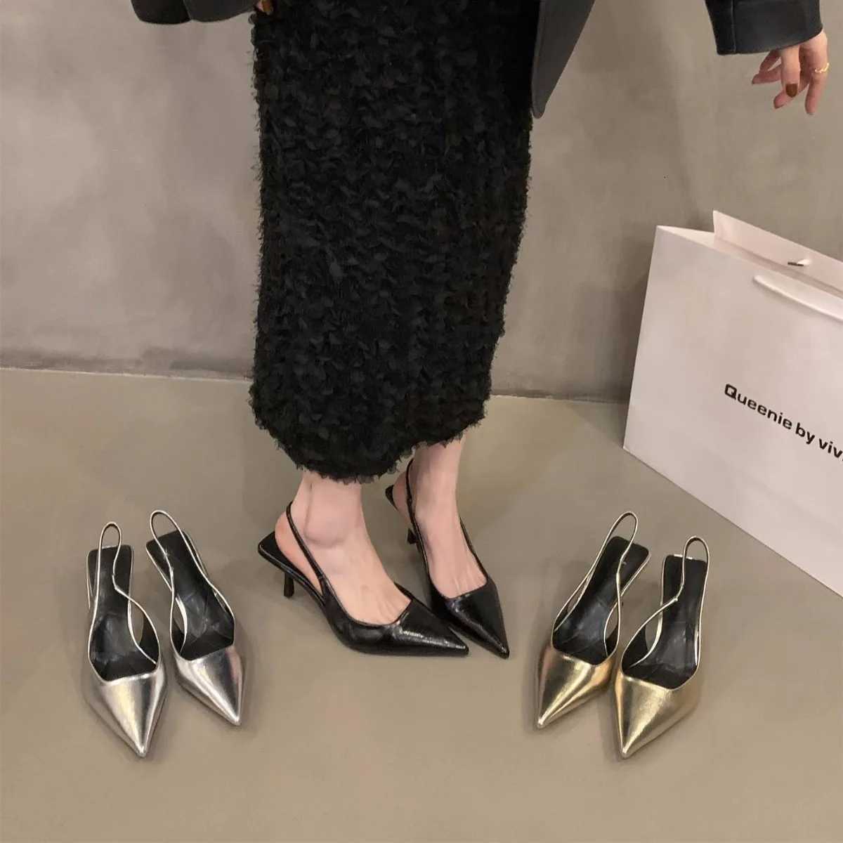 2024 Summer Sier Heels Pointed Toe Women Pumps Fi Slip Slingbacks Shoes Ladies Sexy Heel Party Dress SandaliasXJ251027