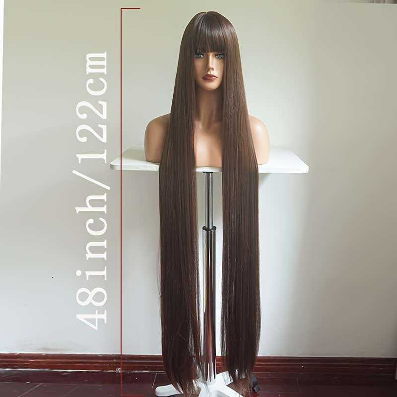 Tang Long Fiber Wigs 48Inch Rose Net Cap Straight Hair Unisex-Adult Party Cosplay Costume Wigs, High Temperature Synthetic Fiber, Natural Black Blonde