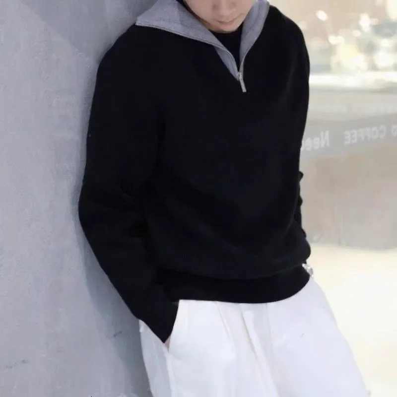 Fashion Luxurious Contrasting Color Halfzip Pullover Sweatshirt for Men Trendy Brand Casual Longsleeved Fake Twopiece Top W251027