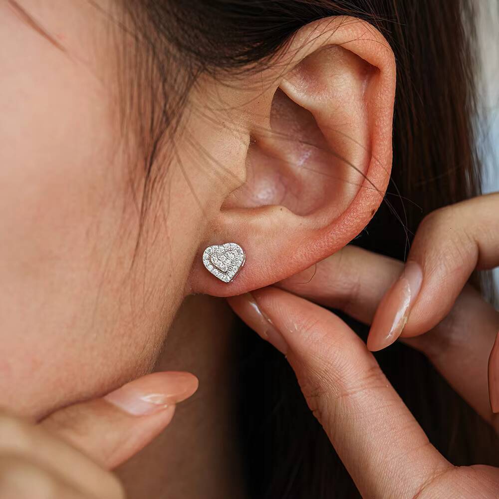 Hip Hop Style Heart Stud Iced Out GRA Certified Moissanite Diamond 925 Sterling Silver Earrings for Women