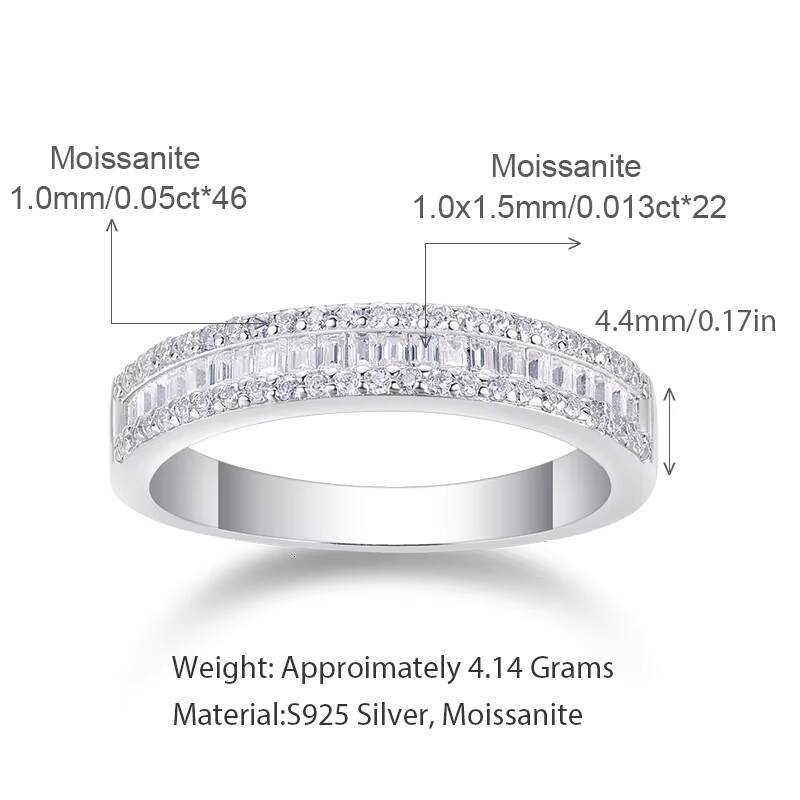 Factory Professional Jewelry 925 Sterling Silver Round Style Emerald Cut Moissanite White Gold Plated Half Eternity Band Rings