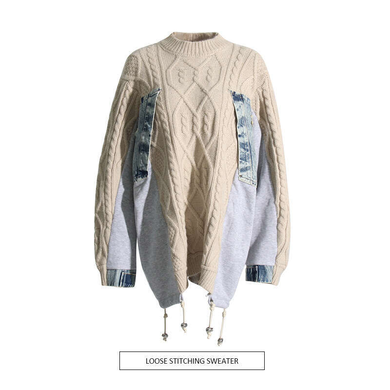 Korean Style Thickened Knitted Sweater with Drawstring Color Block Collar Neck Pullover Fashionable Autumn Winter Sweater