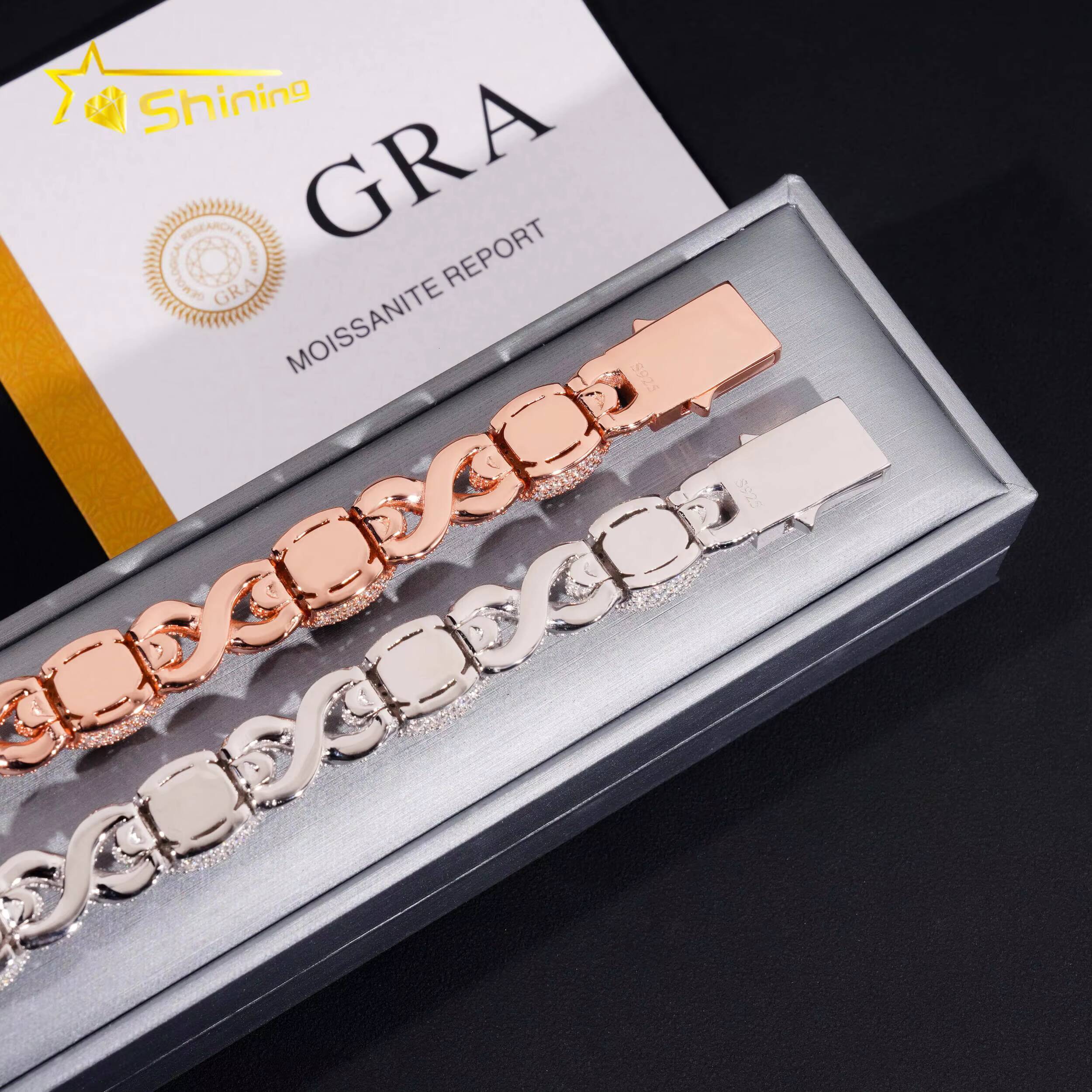 New Stock 925 Sterling Silver Gold Plated Hip Hop Jewelry Custom Colored Infinity Moissanite Cuban Bracelet Cat Eye Bracelets