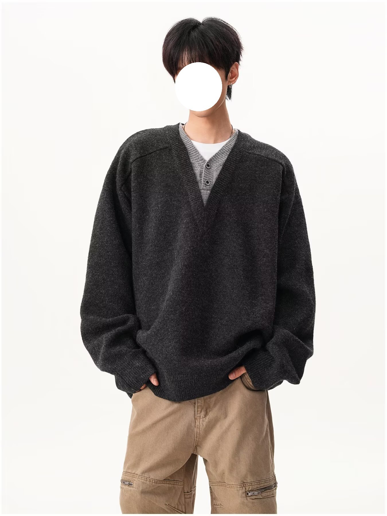 Old Money Style New Rich V-neck Fake Two-piece Sweater Men Autumn High Sense Of Design Lazy Knitted Sweater High-end Couple Designer Sweater Wool Swea