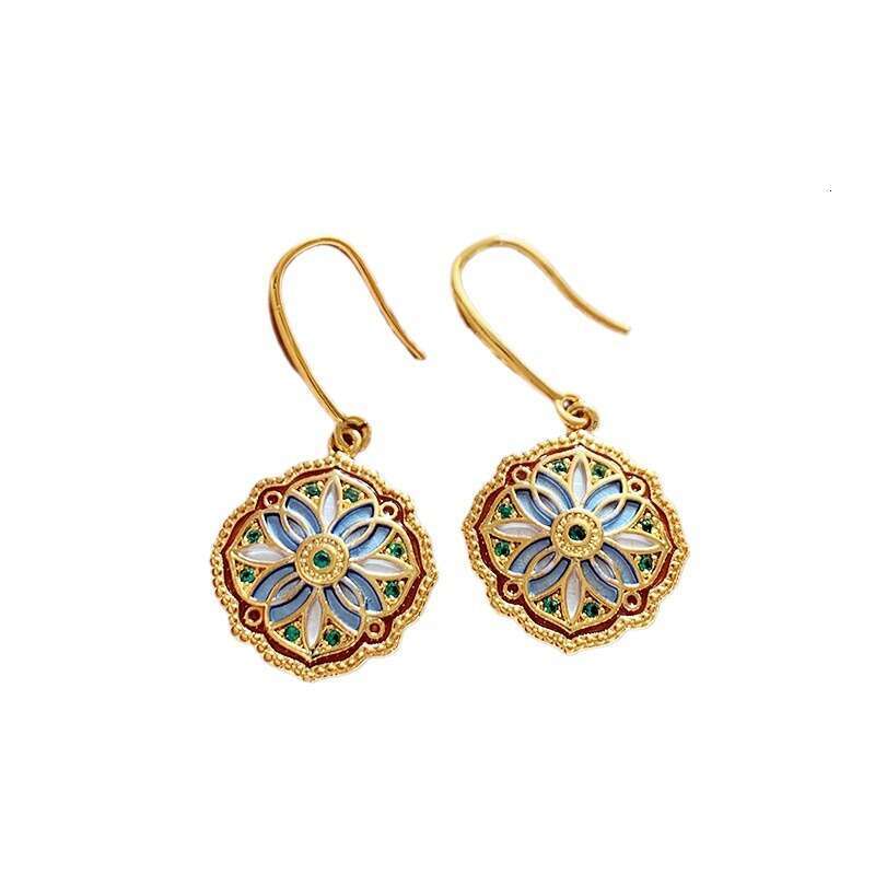 Vintage Style Enamel Pattern Earrings Niche Design Light High-end Feel Hooks Elegant Versatile Ear Accessories