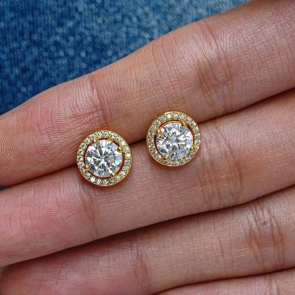Fashion 05ct 1ct Moissanite Sparkling Diamond Stud Earring Round Halo 925 Silver 18k Gold Earring for Queen Engagement