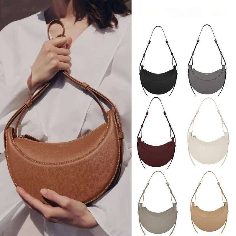 Luxury Croissant-Shaped Ladies' Handbag - Elegant Leather under Arm Shoulder Bag
