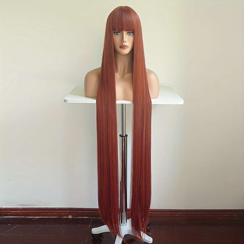 Tang Long Fiber Wigs 48Inch Rose Net Cap Straight Hair Unisex-Adult Party Cosplay Costume Wigs, High Temperature Synthetic Fiber, Natural Black Blonde