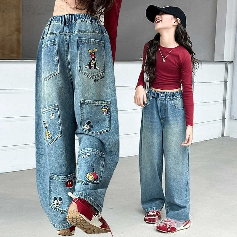 Disney Mickey Womens New Cute Creative Cartoon Pattern Casual Fashion Loose Comfortable MultiPocket Personalized Denim Pants H251027