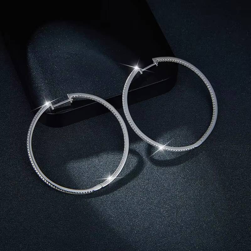 50mm Statement Hoop Earrings Fine Jewelry 925 Sterling Silver Women Female White Big Moissanite Hoop Earrings for Women