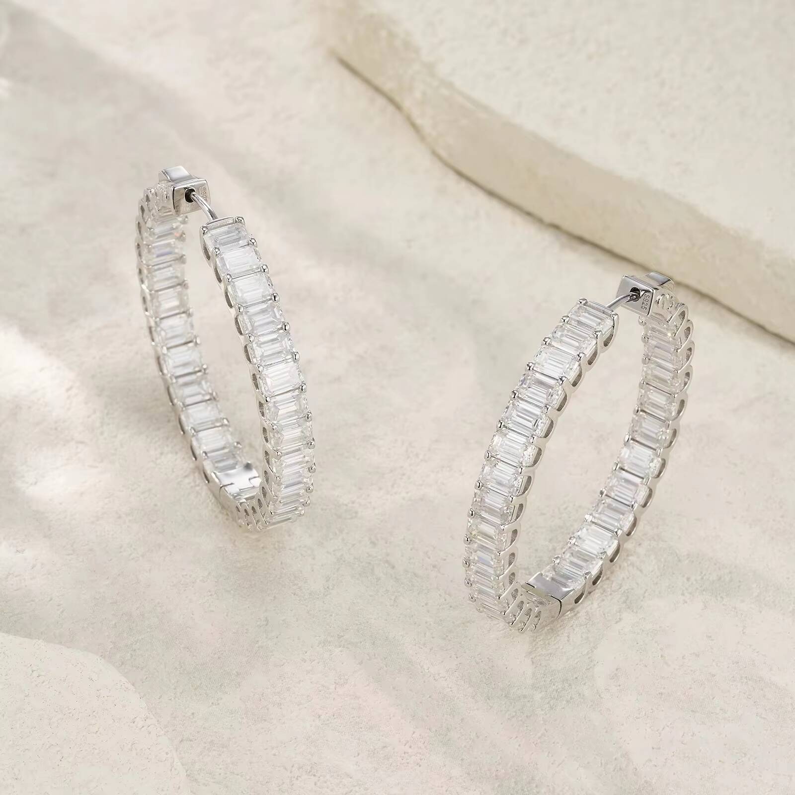 Emerald Cut Earrings Hypoallergenic Womens Luxury Hip Hop Style Earrings 925 Sterling Silver Earrings Full Moissanite Earrings