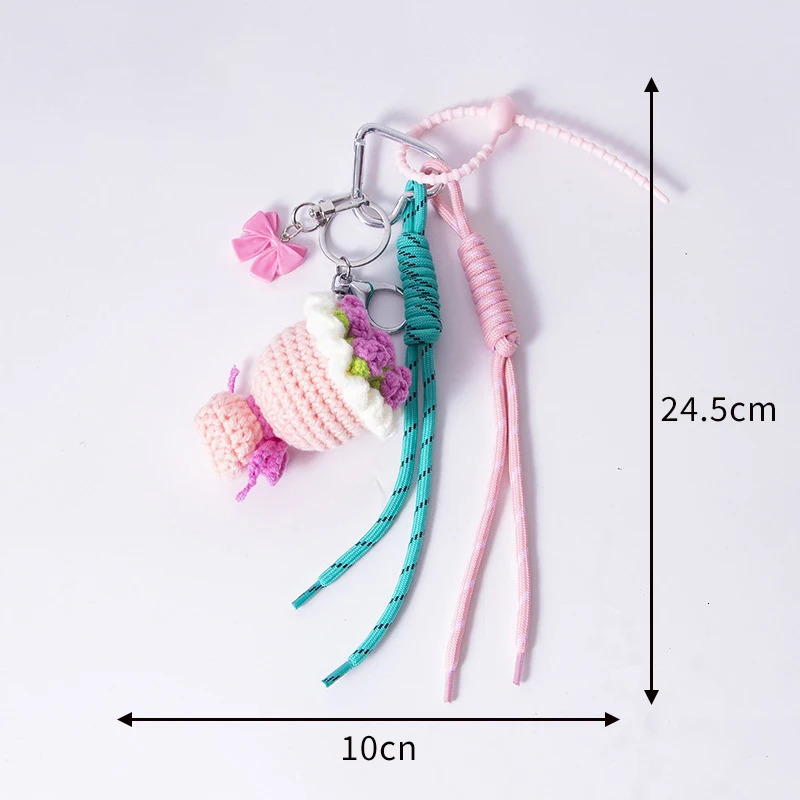 M Style Bow Knot Braided Rope Handmade Bouquet Mini Creative Wool Crochet Keychain Handbag Shoulder Bag Accessories Pendant Gift 251023