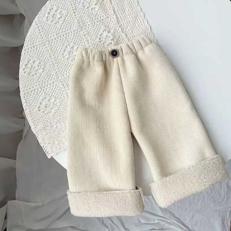 2025 Kids FleeceLined Wide Leg Pants Winter Loose Fit Trousers Cozy Straight Cut for Baby Girls Soft Warm ComfortableT251027