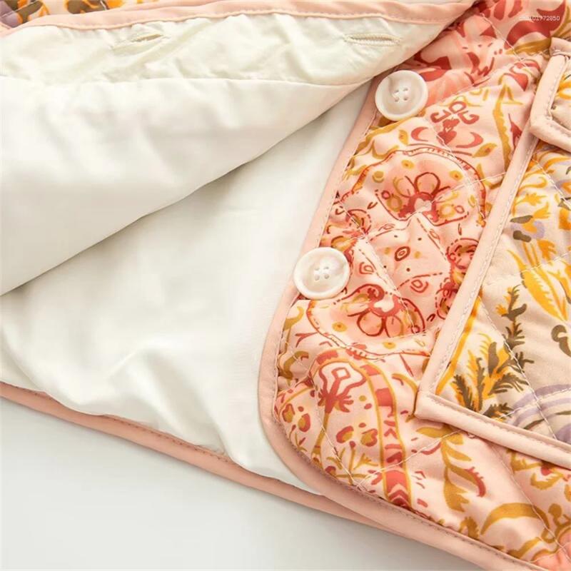 Women's Jackets Single Breasted Design With Loose And Versatile Stand Up Collar Positioning Printed Cotton Jacket