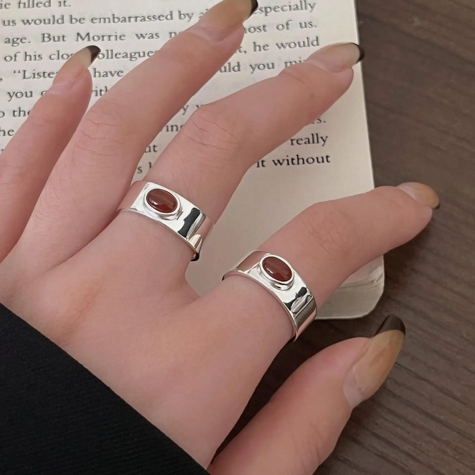 SHANICE S925 Sterling Silver Irregular Red Agate Ring for Womens Minimalist Instagram Style Heavy Industry Closed Desig 251023