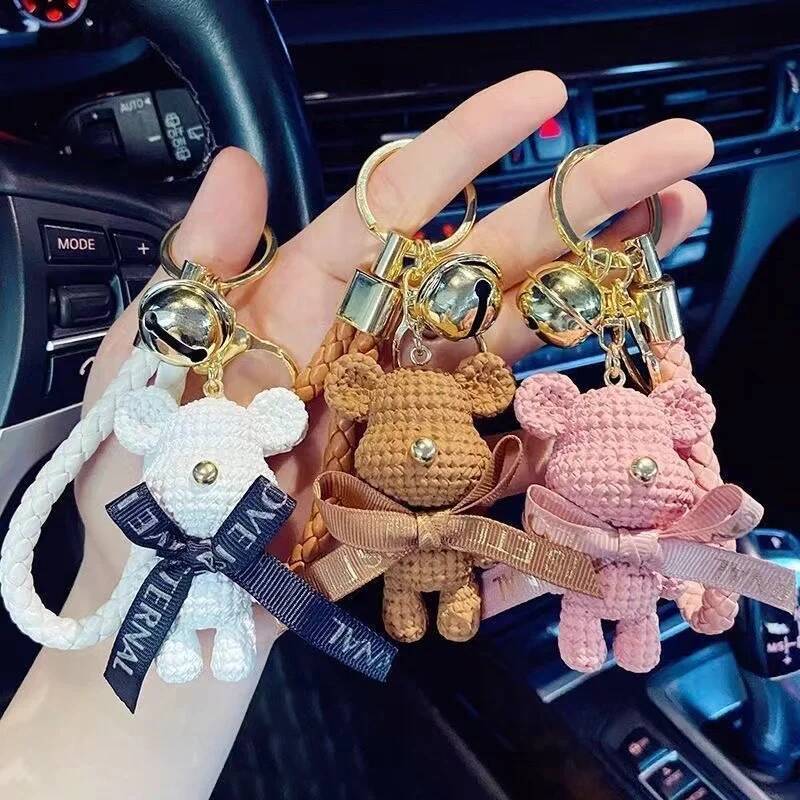 Trendy brand wool keychain three-dimensional doll backpack female cartoon bear car key chain pendant