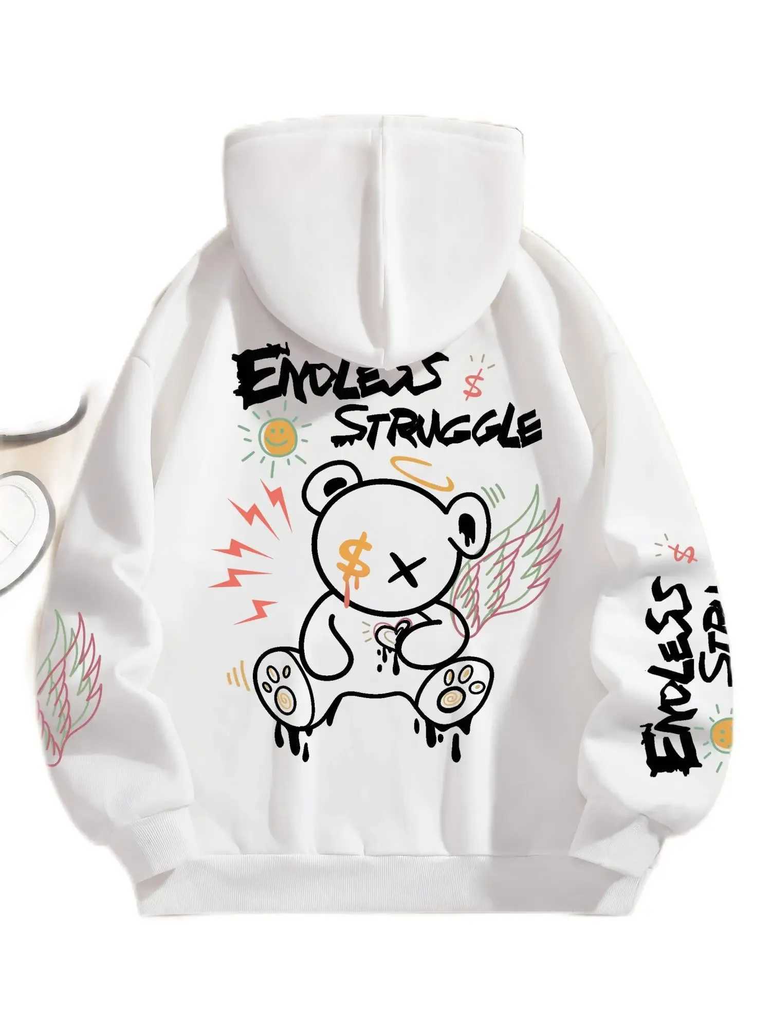 Street mens and womens sweatshirts endless struggle graffiti bear printed hoodie loose pullover sweatshirt casual W251027