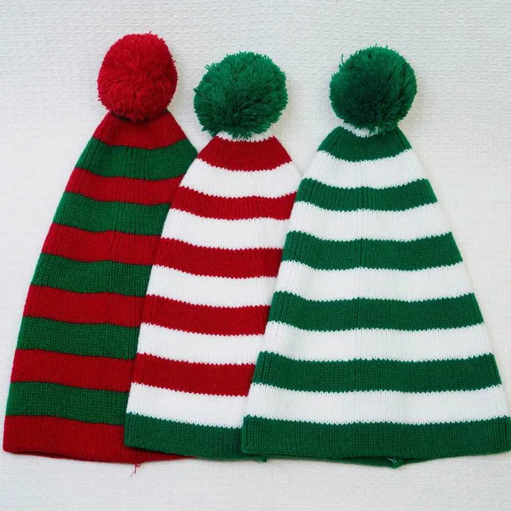 Adult Christmas Knit Hat Elf Santa Beanies Santa Red And Green Knit Crochet Hat Fancy Dress Accessory Xmas PartyW251027