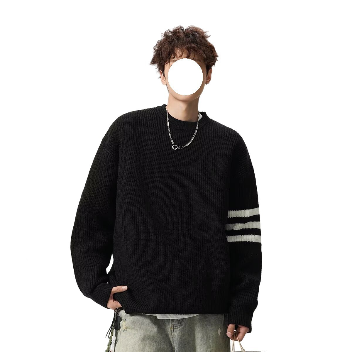 Round Neck Designer Sweater Sweater Men Autumn Winter Trendy Brand Solid Color Long Sleeve Base Shirt Casual Korean Style Inner Wear Knitted Men'