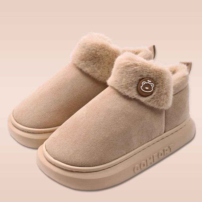 Thick-soled cotton slippers for women to wear in winter with fleece for warmth. Couple's home indoor bags and snow boots. Cotton shoes for men to