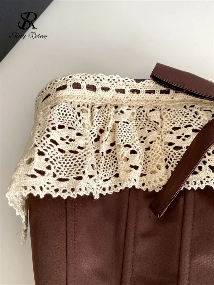 SINGREINY Sexy Vintage Strapless Tops Sleeveless Bow Lace Spliced Backless Bandage Camis 2025 Ladies Slim Sexy Streetwear Corset 251027