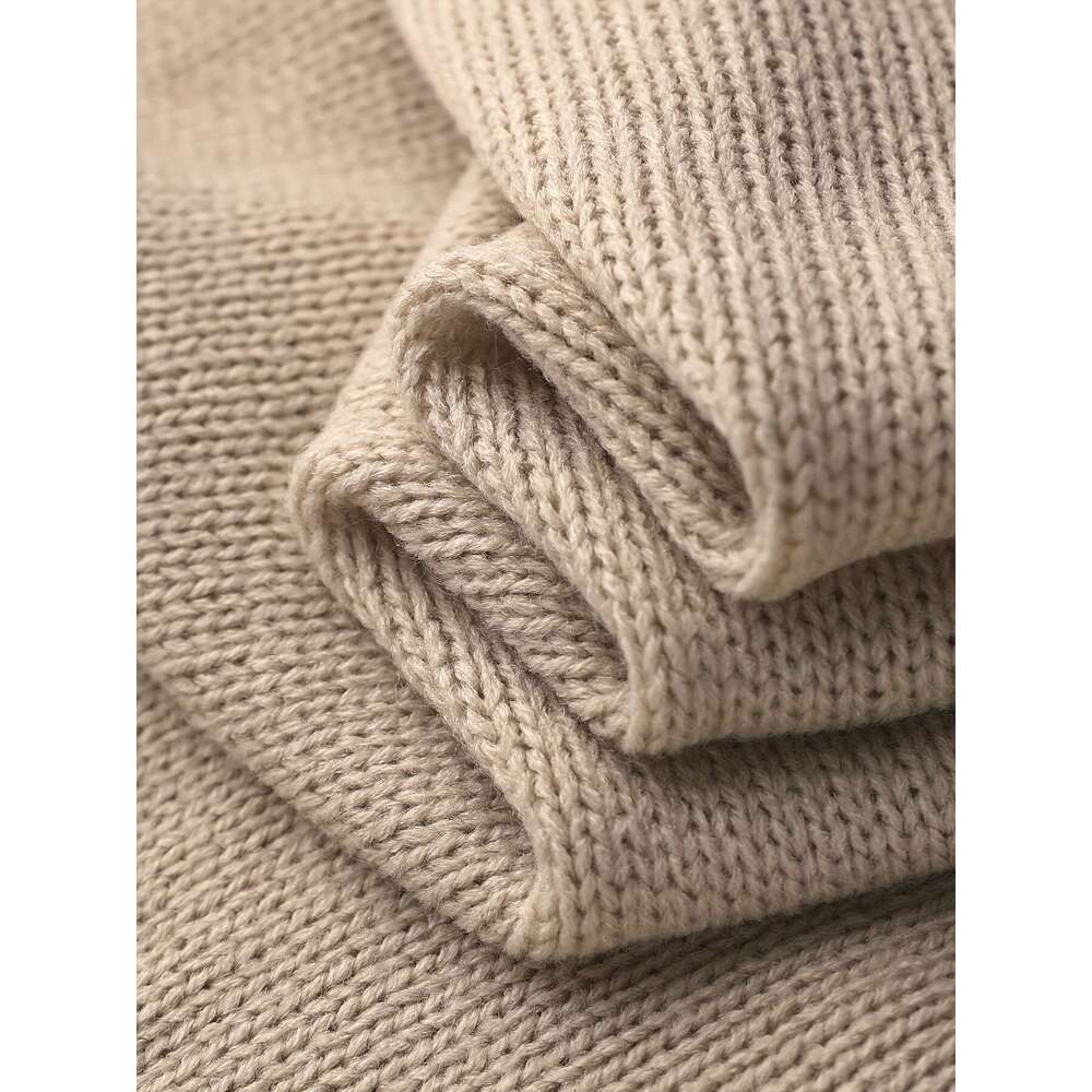 Beaded Decor Long Sleeve Sweater, Elegant Solid Color Drop Shoulder V Neck Sweater For Winter & Fall, Women's Clothing