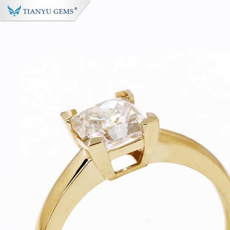 Tianyu Gems 6x6mm Princess Cut Moissanite Ring 12ct square Shape Gemstone Solitaire Rings Women 18k 14k 10k Yellow Gold Jewelry