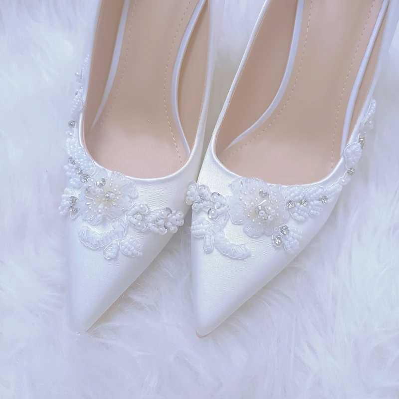 White wedding shoes for women new flower pearl fine heel pointed high heels bridal shoes wedding shoesXJ251027