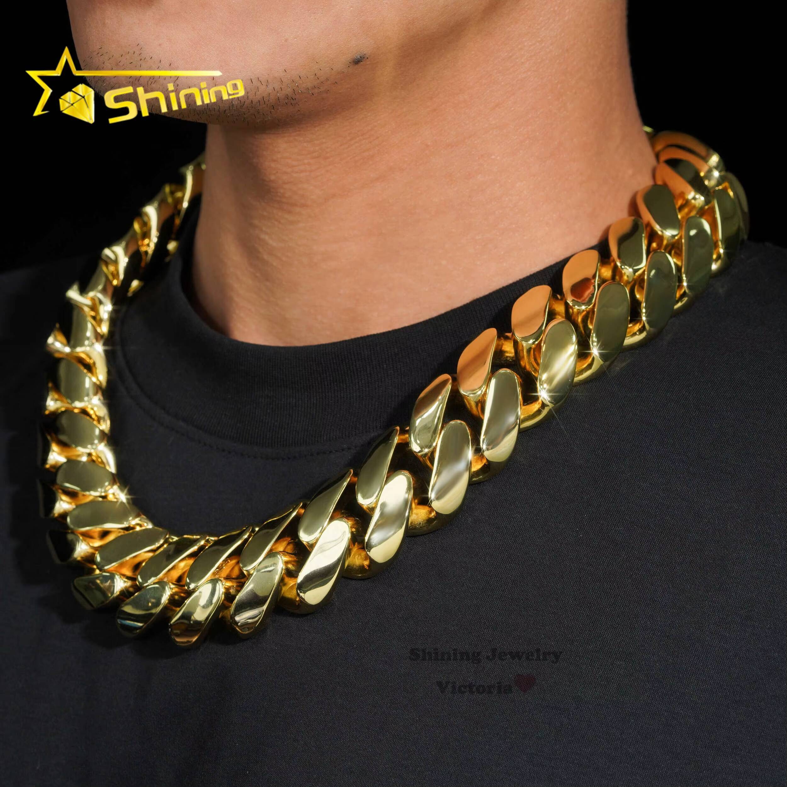 Custom Super Thick Heavy Rock Men Necklace 18K Gold Plated Brass Miami Cuban Link 22MM Cuban Chain With Moissanite Diamond Lock