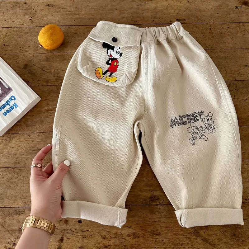Disney Mickey Spring and Autumn New Cute Creative Cartoon Print Pattern Casual Fashion Versatile Pure Cotton Midrise Long Pants H251027