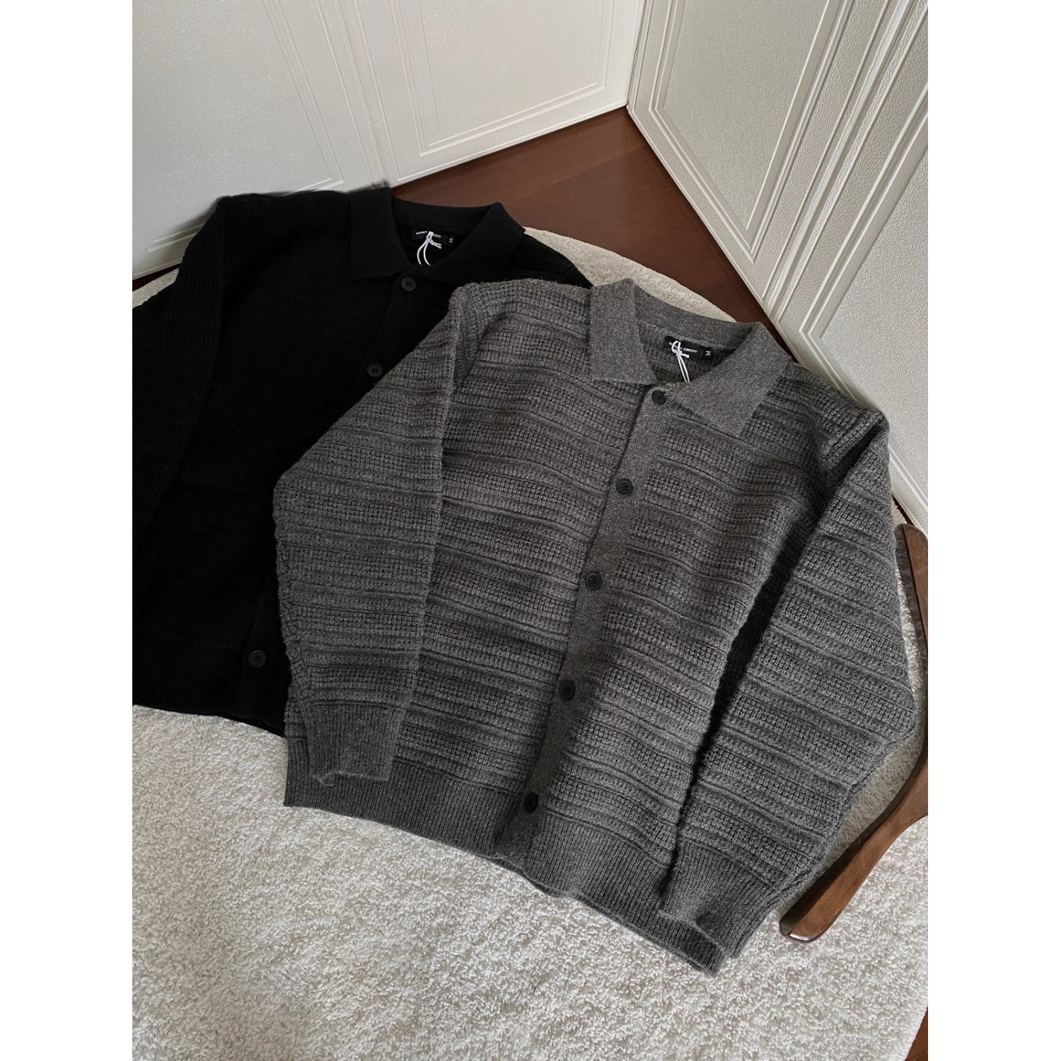 Dark Gray Knitted Cardigan Jacket For Men Autumn And Winter Lazy Style Designer Sweater High-end Feel Cleanfit Turn-down Collar Sweater