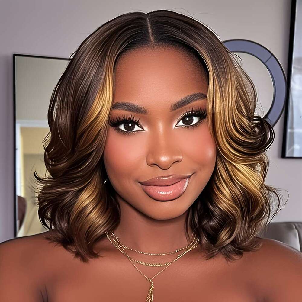 Elegant 4*4 Transparent Lace Frontal Light Brown Piano Color Wig, 180% Density Bob Virgin Human Hair, Loose Wave Hair Style With Hairline, Nature Look