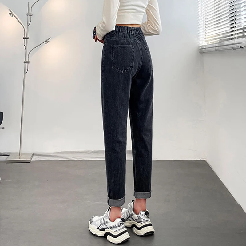Winter Female High Waist Fashion Grunge Thicken Jeans Girls Y2k Clothes Thermal Harem Pants Women Streetwear Black Blue Trousers 251027